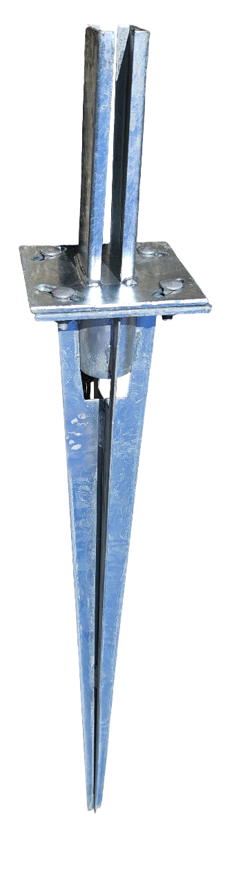 Einschlagbodenhülse für Fussplatten Doppelstabmattenpfosten, feuerverzinkt, mit langer Spitze, 95 cm lang